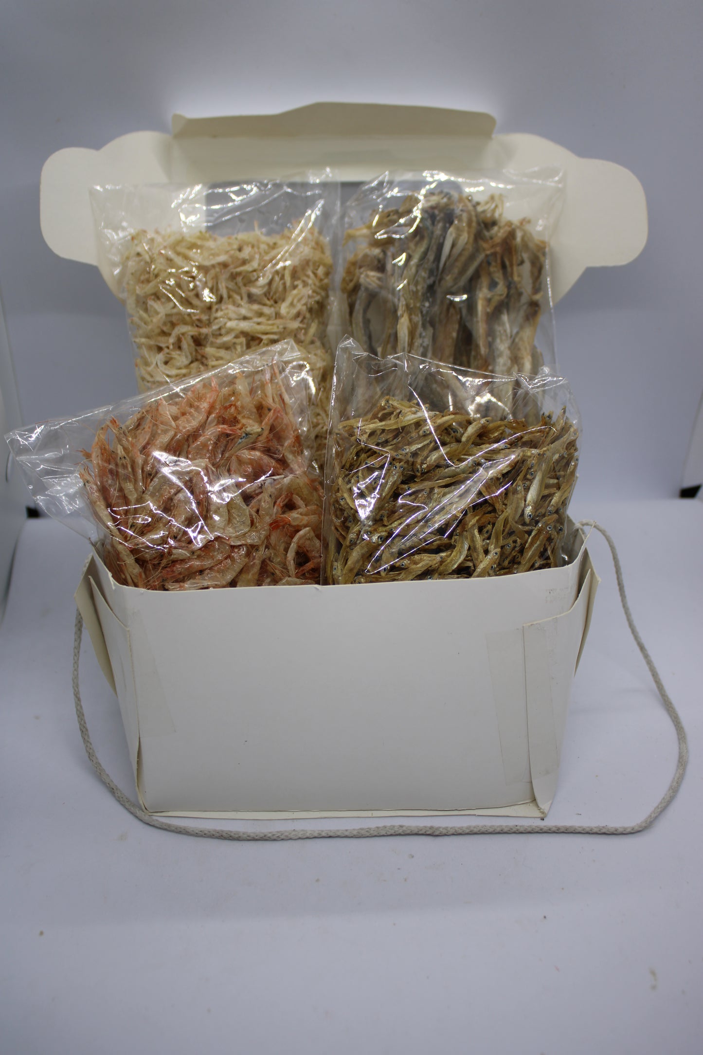 Ilok dry fish combo of 4 (Dry prawns, Dry shrimps, Dry Bombay ducks, Dry white baits) 100 grams each.